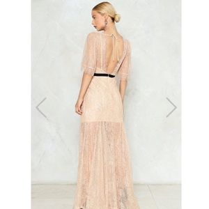 NWT Nasty Gal Nude Lace Sheer Maxi Gown Dress sz M